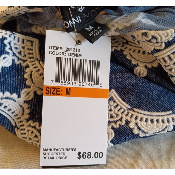 New Ronni Nicole Dress Medium Textured Print Tied Short Sleeves Beachy Boho Blue - Picture 8 of 12